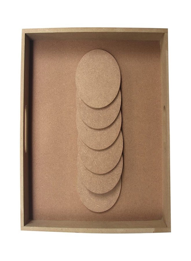 IVEI DIY Circle MDF Coasters Set of 6 & DIY Tray (11.5in X 11.5in) -MDF Plain Wooden Coasters Round Shaped Blank Cutouts for Painting Wood Sheet Craft, Decoupage, Resin Art Work & Decoration - Image 1